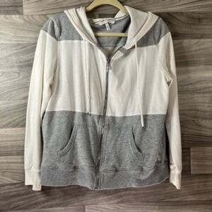 Victorias Secret Hoodie Sweatshirt Womens L White Gray‎ Color Block Spellout